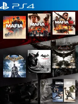 7 JUEGOS EN 1 Mafia Trilogy mas Batman Arkham Collection mas TOM CLANCYS RAINBOW SIX SIEGE PS4